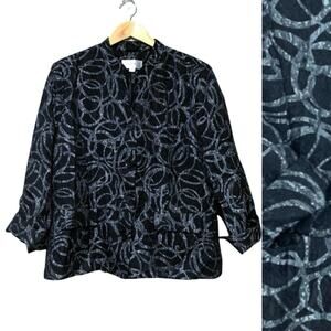 Erin London Blazer Size L Silver Scribble Loop Swirl 3/4 Cuff Sleeve